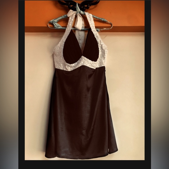 NEW PADDED Tie Knot Halter Satin silk+chiffon dress - Picture 4 of 7